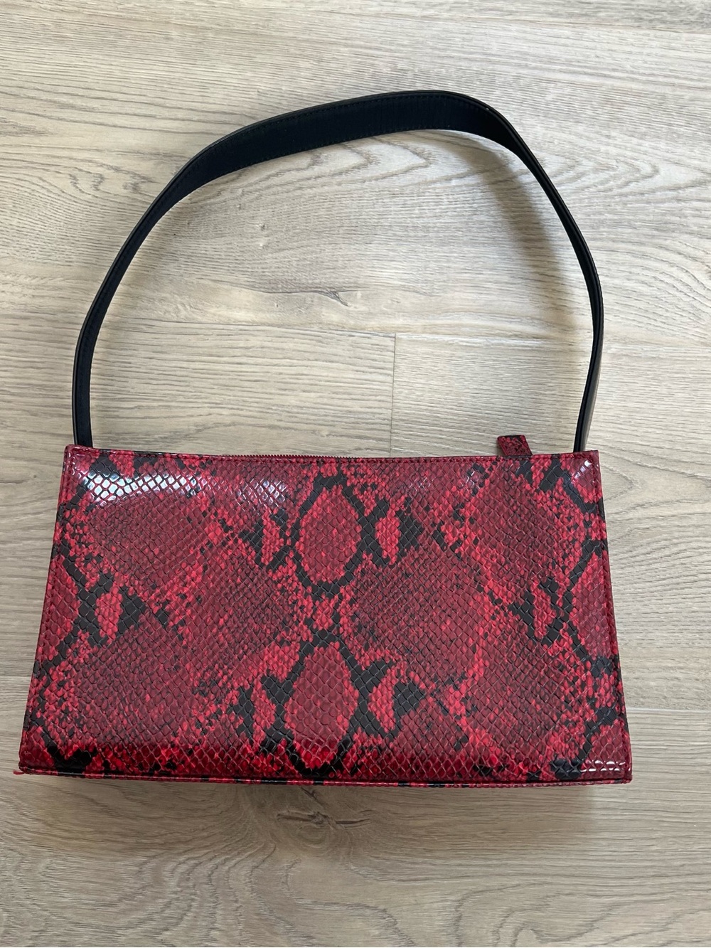 Nine West Red Snake-Print Shoulder Bag with Black Strap GUC